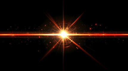 Wall Mural - orange light burst on black background, glow, flare, explosion, star, bright