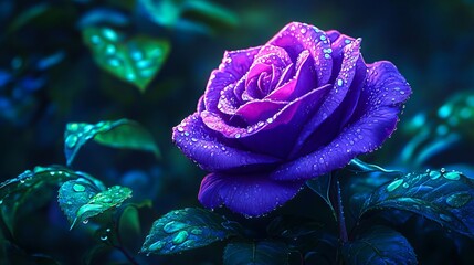 Wall Mural - A purple rose with water droplets on it