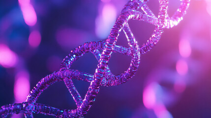 Fototapete - Dna strand glowing in neon light, a concept for genetic engineering, genetic modification and gene therapy