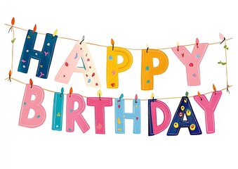 Poster - Colorful Happy Birthday Banner with Candle Letters for Celebration Decor : Generative AI