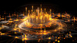 © AlexPhototest - vibrant digital cityscape illuminated with golden lights, showcasing intricate data connections and futuristic design. This captures essence of technology and innovation
