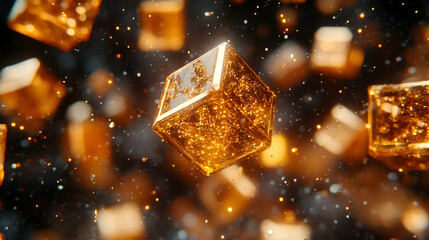 Wall Mural - golden cubes floating in space, geometric, shape, shapes, abstract, background