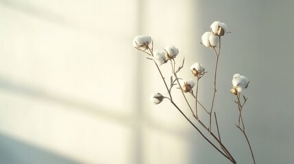 Wall Mural - Delicate Cotton Stems Against Soft Light Background