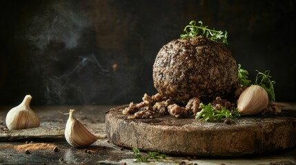 Authentic Scottish haggis recipe created from traditional ingredients, capturing the essence of haggis with a unique presentation. Ideal for culinary enthusiasts with ample copy space.