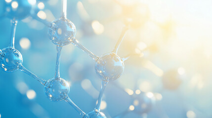 Fototapete - Molecular structure of atoms connected by bonds against a vibrant blue backdrop with a radiant glow