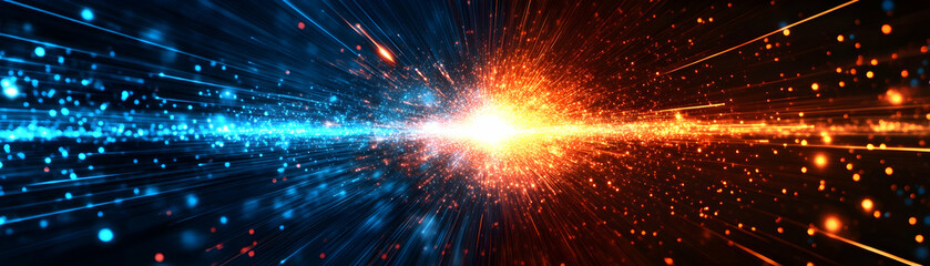 Wall Mural - abstract blue and orange light streaks, background, glow, bright, shiny, sparkle