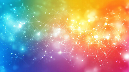Fototapete - Abstract network is forming with glowing nodes and connections on a blurred multicolored background