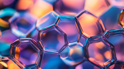 Poster - abstract background with colorful bokeh formed by microscopic hexagonal structures