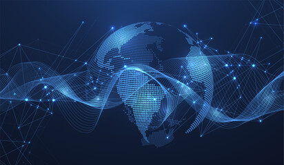Fototapete - Global network connection concept. Big data visualization. Social network communication in the global computer networks. Internet technology. Business. Science. Vector illustration