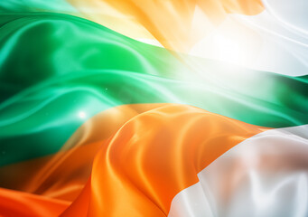 Wall Mural - Flying Irish flag in green, orange, and white background design.
