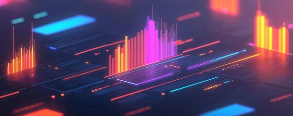 Poster - Vibrant abstract background featuring colorful data visualizations and digital elements for technology and innovation themes.