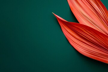 Poster - Vibrant red leaves layered against a dark green background, creating a striking contrast and aesthetic appeal for design projects.