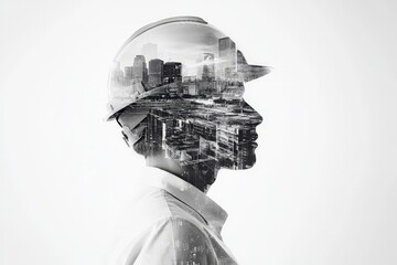 Fototapete - Engineer vision: urban landscape in double exposure
