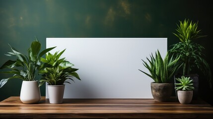 Green Plants on Wooden Table with White Canvas