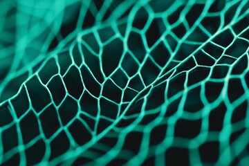 Poster - Close-up of a textured surface with intricate patterns, showcasing a vibrant teal color and network-like design.