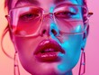 © Anna - Vibrant neon close-up portrait of woman with glasses in colorful lighting