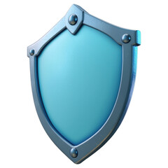 Poster - 3D A blue shield with a silver border isolated on transparent or white background, png