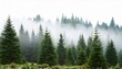 © l1gend - Seamless pattern with foggy spruce forest. Fir trees isolated on white background.