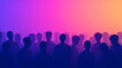 © Dmytriy - Abstract youth party with silhouettes on a background of purple neon shades of blue, pink and yellow