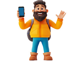 Poster - 3D Happy Man with Mobile Phone