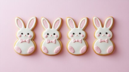 Happy Easter. Multicolored pastel easter cookies on a isolated background. Bunny.