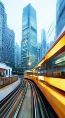 Poster - Capture the dynamic motion blur of a city train racing past a bus in high-speed action