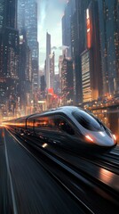 Poster - Experience the thrill of a futuristic train racing through a dynamic cityscape