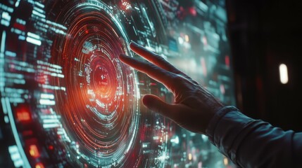 Poster - Exploring the future a hand reaching to interact with virtual data holograms