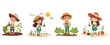 © Cre8iveVector - Set cute little girl and boy farmer taking care of plants