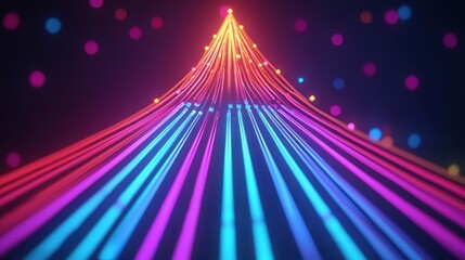 Poster - A vibrant, colorful abstract design featuring glowing lines converging in a pyramid shape against a dark background.