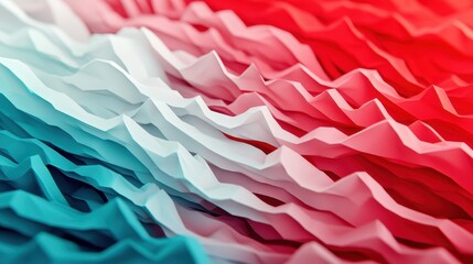 Poster - The image features layered, wavy paper in vibrant shades of red, white, and blue, creating a textured and colorful visual effect.