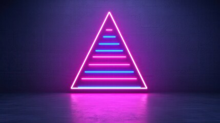 Poster - A vibrant neon triangle with horizontal stripes in pink and blue, set against a dark background, creating a modern, futuristic aesthetic.