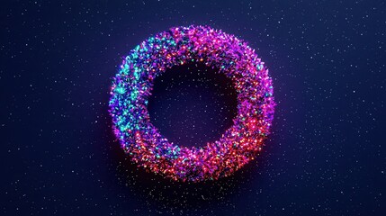 Poster - A vibrant, illuminated ring composed of particles against a dark backdrop, creating a mesmerizing and colorful visual effect.