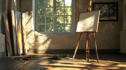 Poster - Discover the art of creativity captivating painters easel and brushes in a sunlit room