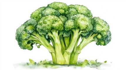 Wall Mural - A detailed illustration of freshly harvested broccoli displays its rich green color and intricate texture, highlighting this nutritious vegetable's appeal and freshness