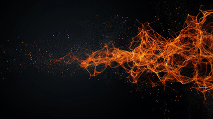 Poster - Dynamic abstract background with network of glowing orange lines and particles on dark backdrop, creating sense of energy and movement