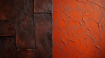 Aufkleber - textured abstract background with soft grainy look, featuring split design of dark brown and vibrant orange cracked surfaces, creating striking contrast