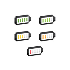 Poster - isometric battery charge icon 8 bit, pixel art energy battery icon for game logo.