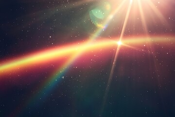 Wall Mural - a rainbow in space, lens flare, dust, and scratches on film high quality