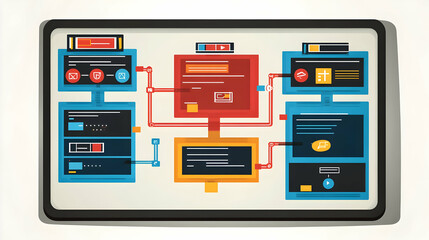 Flat design illustration of website development process.