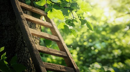Aufkleber - A ladder leaning against a tree, with each step representing a stage in growth. 