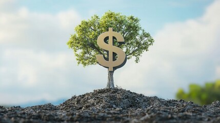 Poster - A tree growing in the shape of a dollar sign, symbolizing financial growth. 