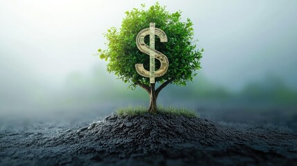 Aufkleber - A tree growing in the shape of a dollar sign, symbolizing financial growth. 
