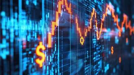 Poster - A digital graph showing an upward trend with dollar signs, representing financial growth. 