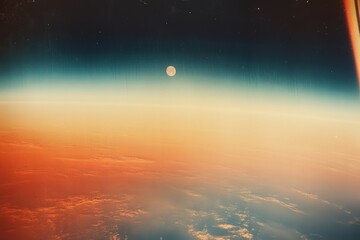 Wall Mural - a grainy, blurry phone photo of the edge of earth from space. it's taken with an old camera, and the