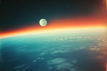 Wall Mural - a grainy, blurry phone photo of the edge of earth from space. it's taken with an old camera, and the