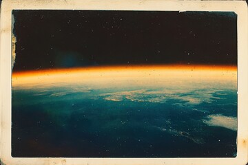 Wall Mural - a grainy, blurry phone photo of the edge of earth from space. it's taken with an old camera, and the