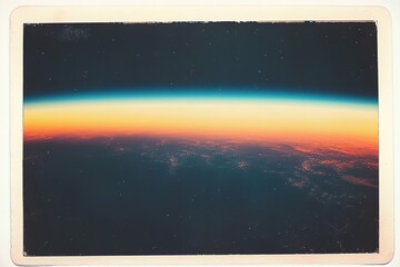 Wall Mural - a grainy, blurry phone photo of the edge of earth from space. it's taken with an old camera, and the