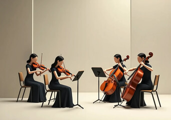 Illustration of a String Ensemble Playing Classical Music