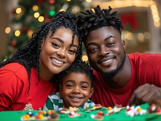 Black Family Creates Joyful Christmas Crafts Together, Celebrating Cultural Traditions and Holiday Warmth